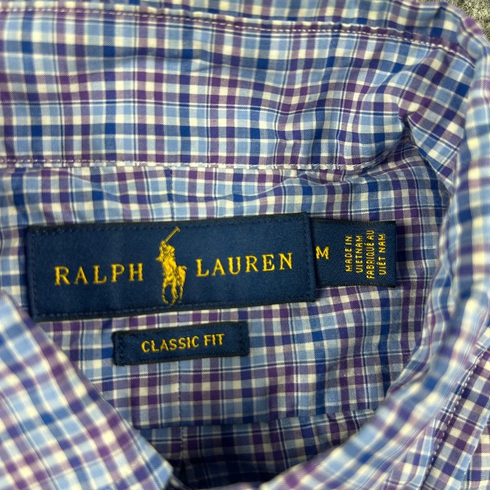 Ralph Lauren Button Down‎ Shirt Mens M Blue Purple Plaid Classic Fit Long Sleeve